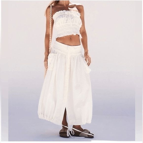 Free People Ivory All The Things Tube Top Midi Skirt Set Medium - Picture 10 of 11